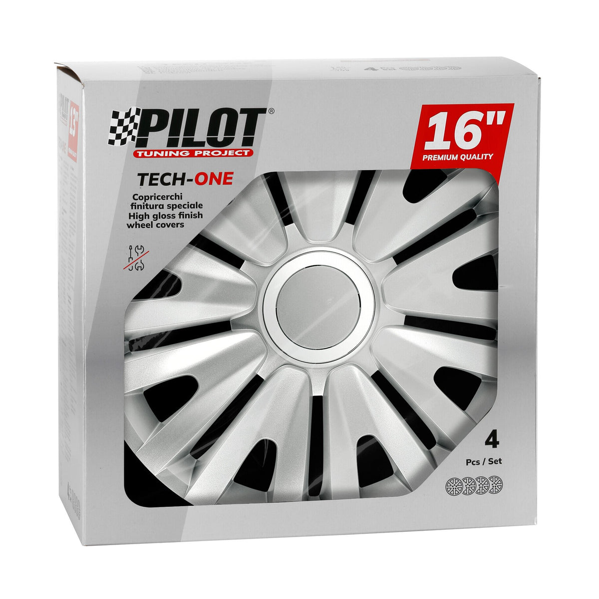 Pilot Copricerchi auto 4 pz - verniciati Tech-One Royal Silver -  16"