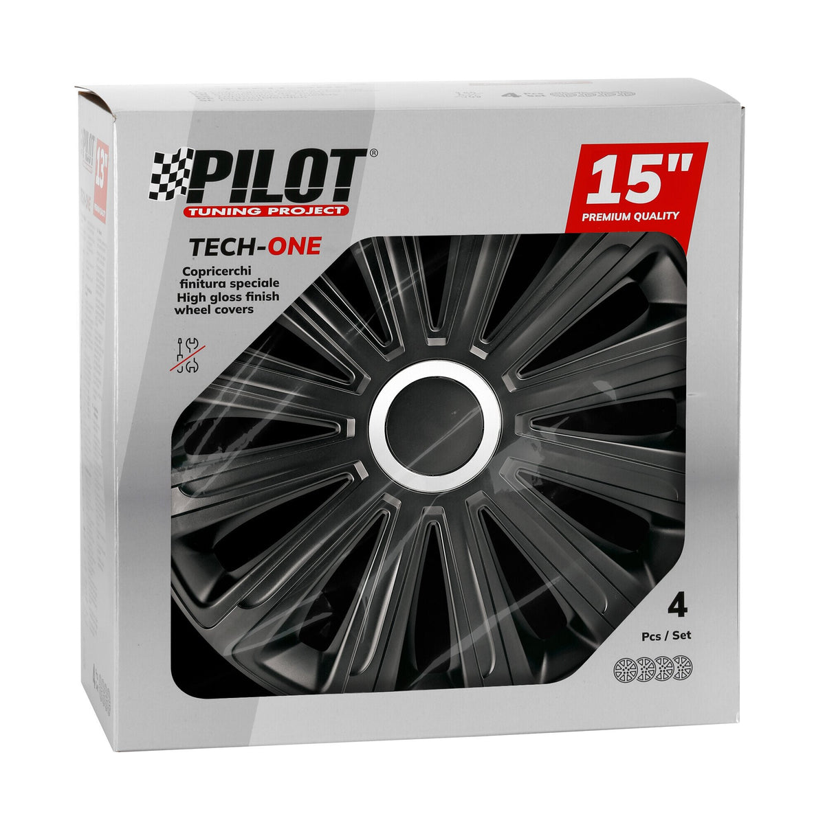 Pilot Copricerchi auto 4 pz - verniciati Tech-One Trend Black -  15"