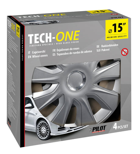 Pilot Copricerchi auto 4 pz - verniciati Tech-One Stratos RC Silver -  15"