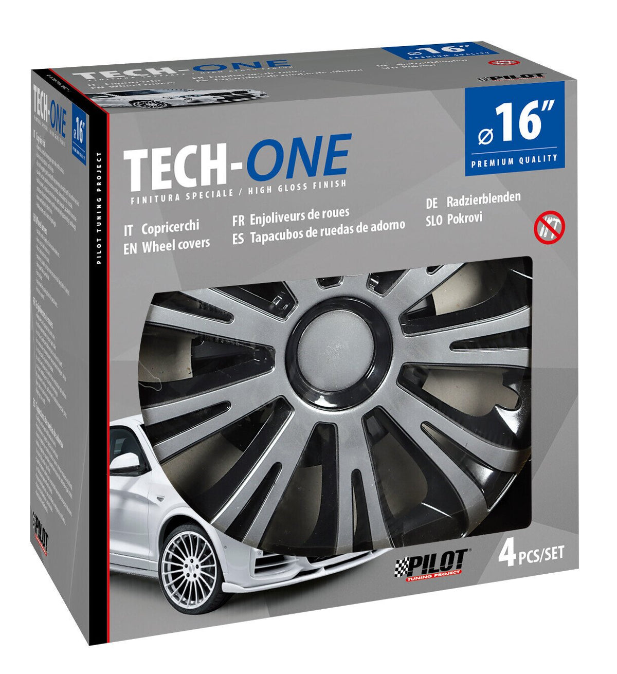 Pilot Copricerchi auto 4 pz - verniciati Tech-One Avera Silver & Black -  16"