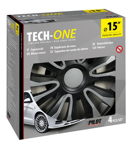 Pilot Copricerchi auto 4 pz - verniciati Tech-One Avalone Silver & Black -  15"