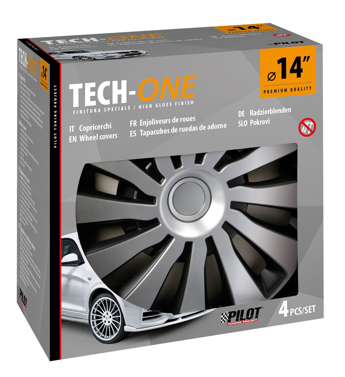 Pilot Copricerchi auto 4 pz - verniciati Tech-One Sepang Silver & Black -  14"
