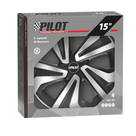 Pilot Vortexx - Set 4 copricerchi - 15" - Nero/Argento