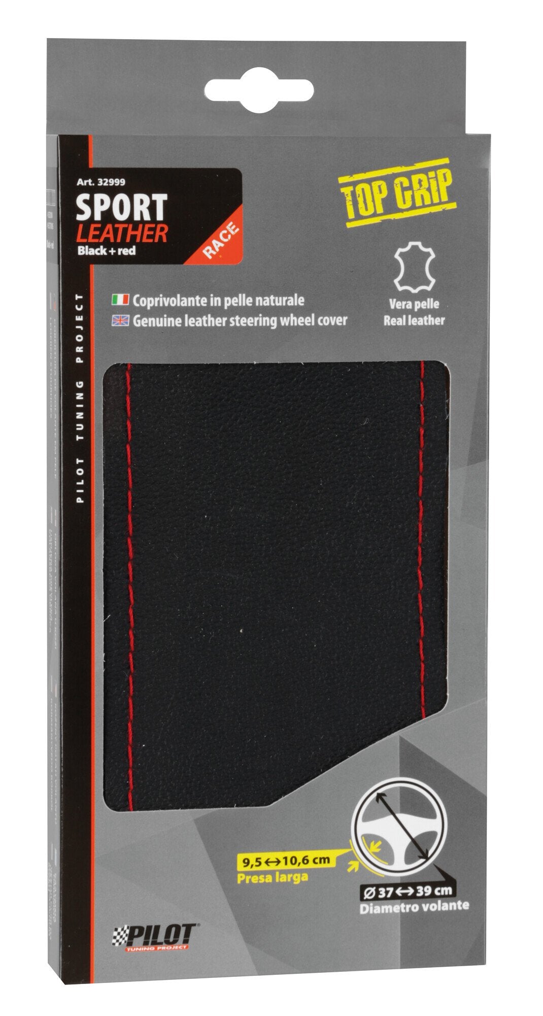 Pilot Sport, coprivolante in pelle - L -  37/39 cm - Nero/Rosso