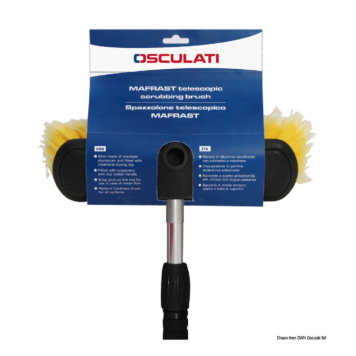 Cepillo telescópico Mafrast by Osculati en aluminio anodizado con válvula de cierre giratoria