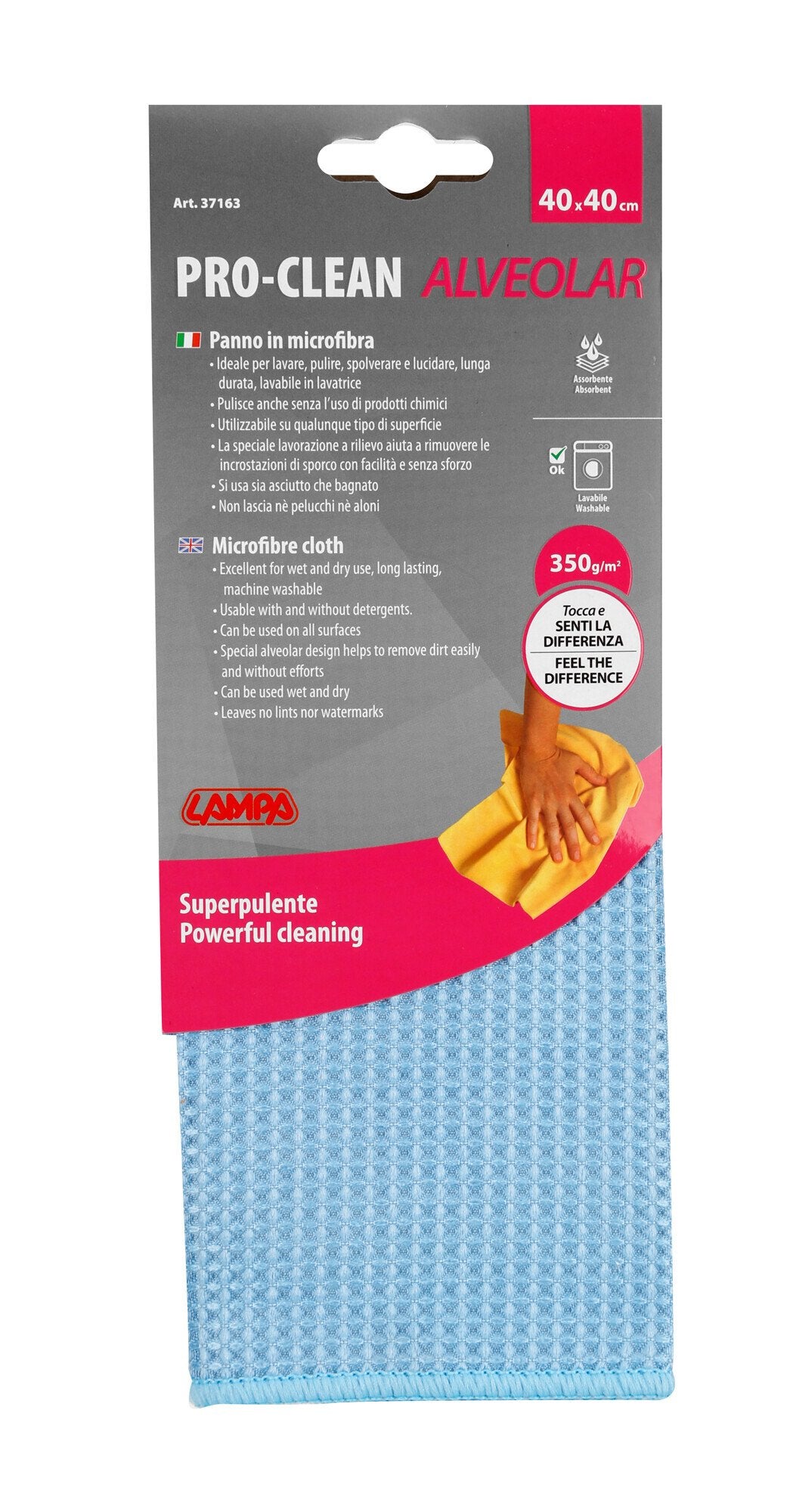 Lampa Pro-Clean - 40x40 cm - Panno superpulente - Tessuto in rilievo alveolare 37163