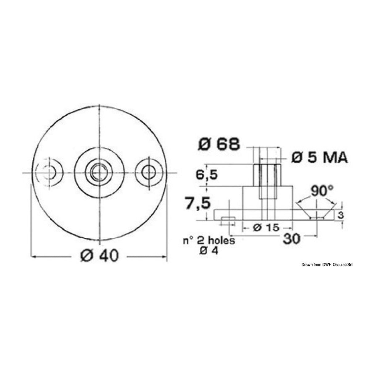 Osculati-Basis mit 6 mm Durchmesser Stift 38.013.56