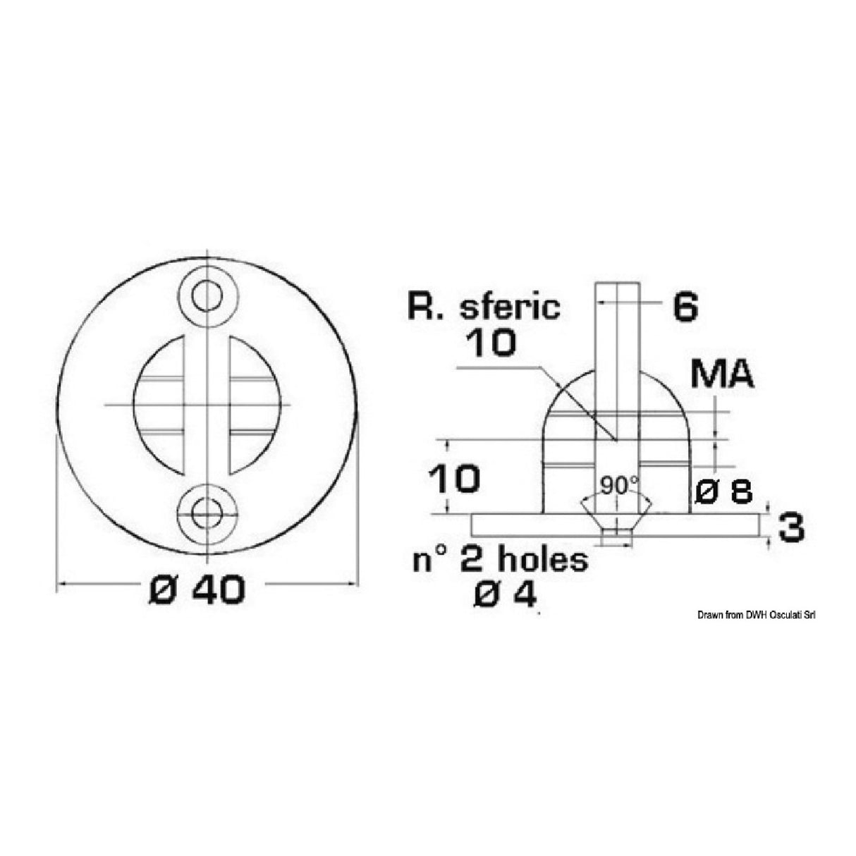 Osculati Basetta con forcella diametro 6 mm 38.013.66