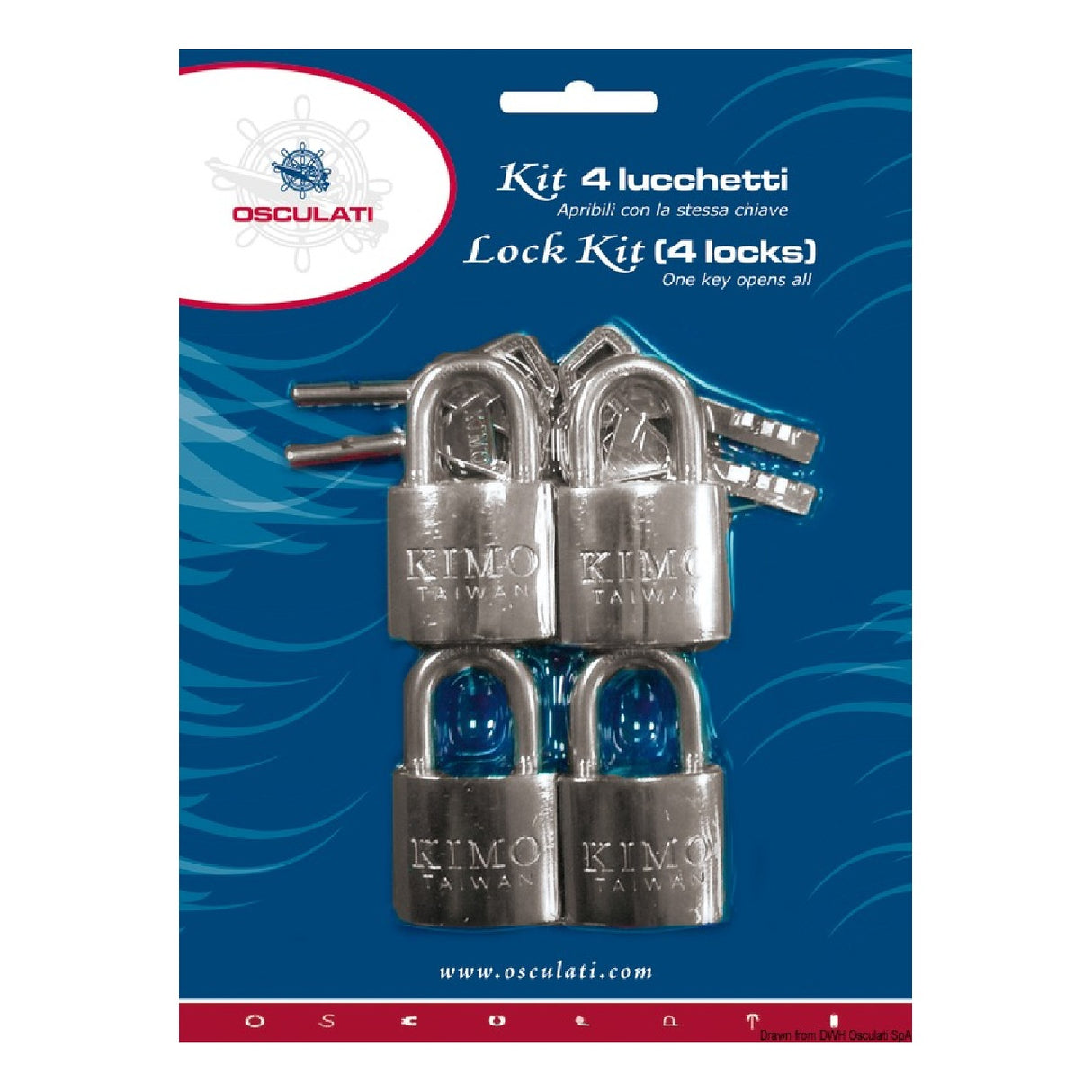 Osculati Set mit 4 Marine-Vorhängeschlössern mit Einzelschlüssel, ABLOY Sicherheitssystem 38.022.34