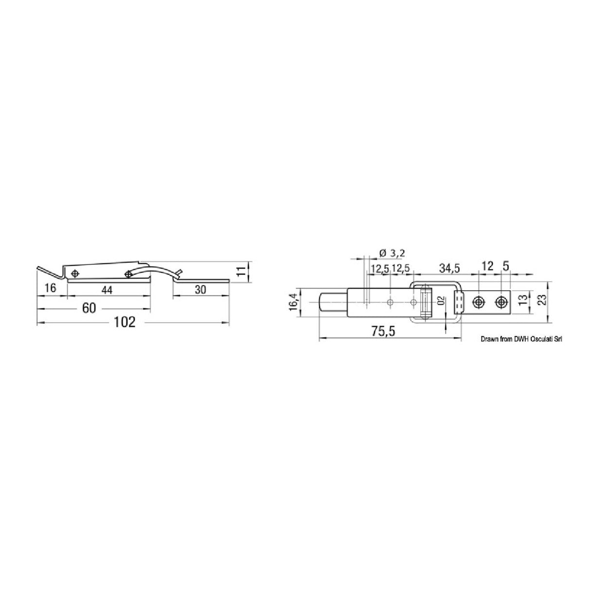 Osculati Edelstahl-Hebelschloss mm102 38.203.00