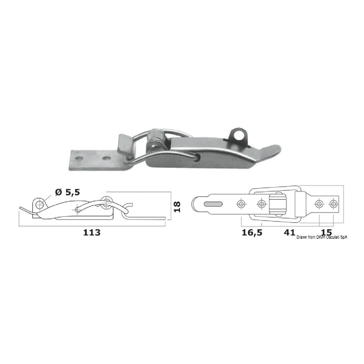 Osculati Stainless steel lever lock with padlock holder 38.206.01