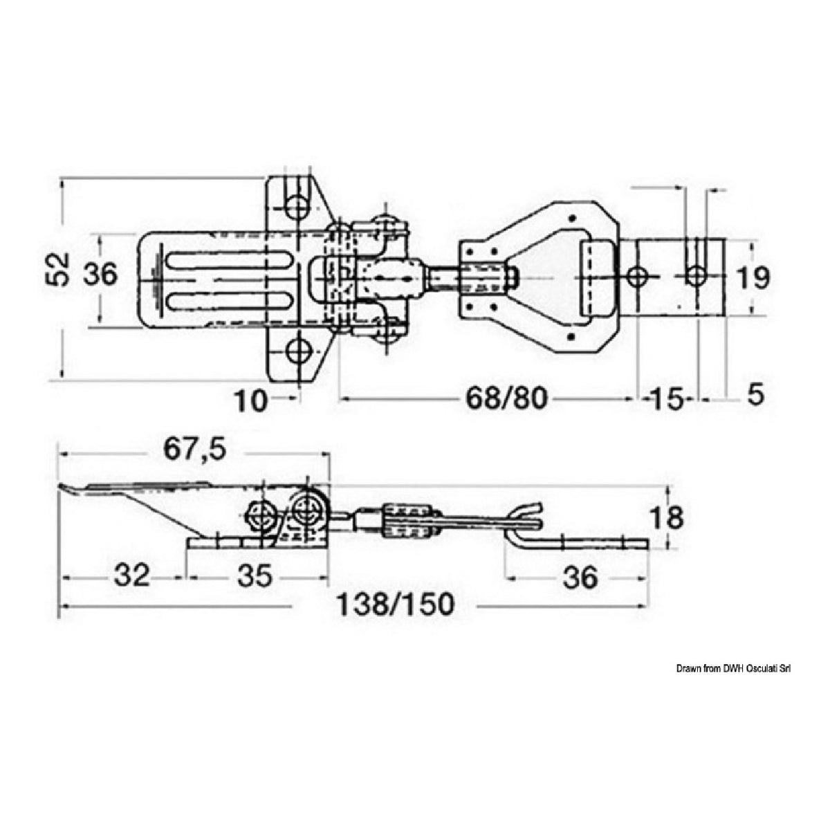 Cerradura de palanca ajustable de acero inoxidable Osculati 38.210.00
