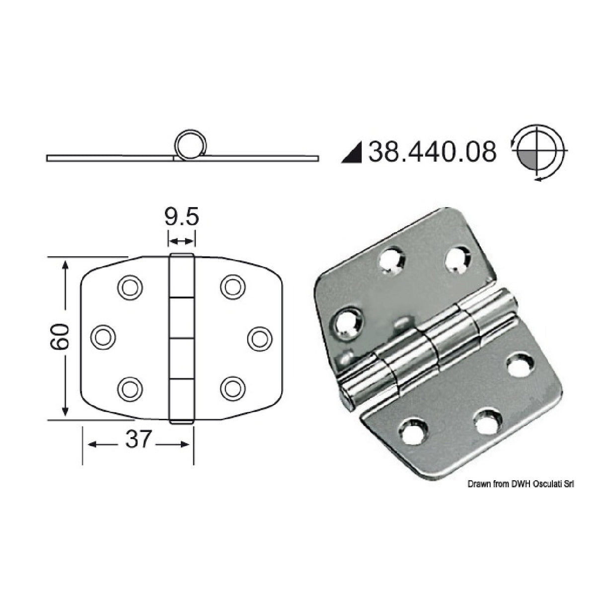 Osculati Hinge 2 mm 74x60 mm 38.440.08