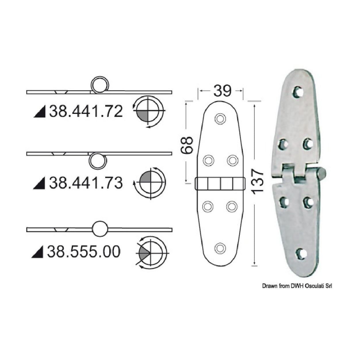 Bisagra invertida de acero inoxidable Osculati 137x39 mm 38.441.73