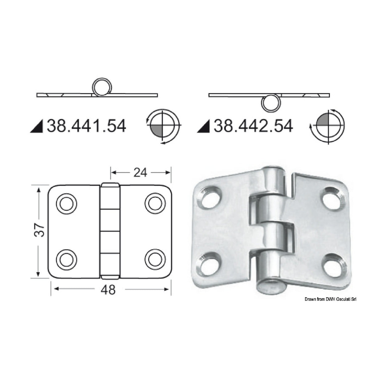Osculati Hinge with protruding knot 48x37 mm 38.442.54 38.442.54