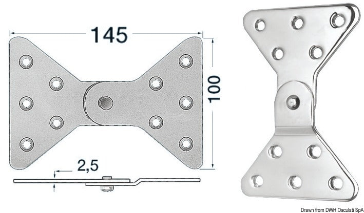 Osculati Cerniera inox laterale 145x100 38.443.04