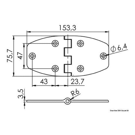 Osculati Cerniera inox trapezoidale 153x75x3,6mm 38.455.16