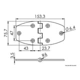 Osculati Trapezförmiges Edelstahlscharnier 153x75x3,6mm 38.455.16