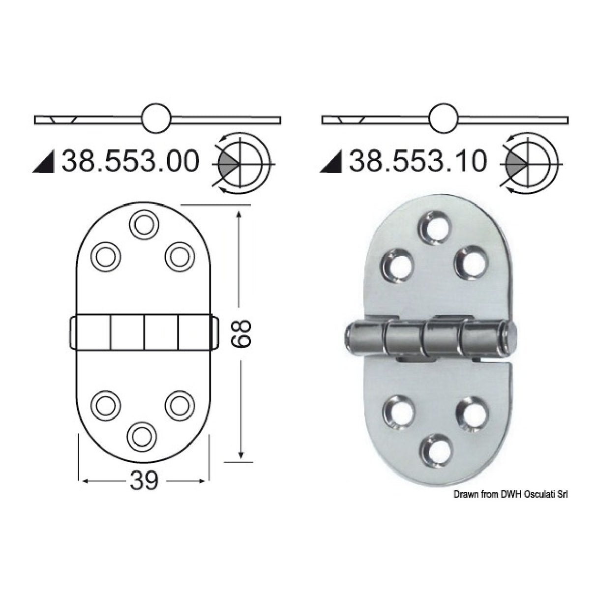Bisagra de acero inoxidable Osculati 38.553.00 38.553.00