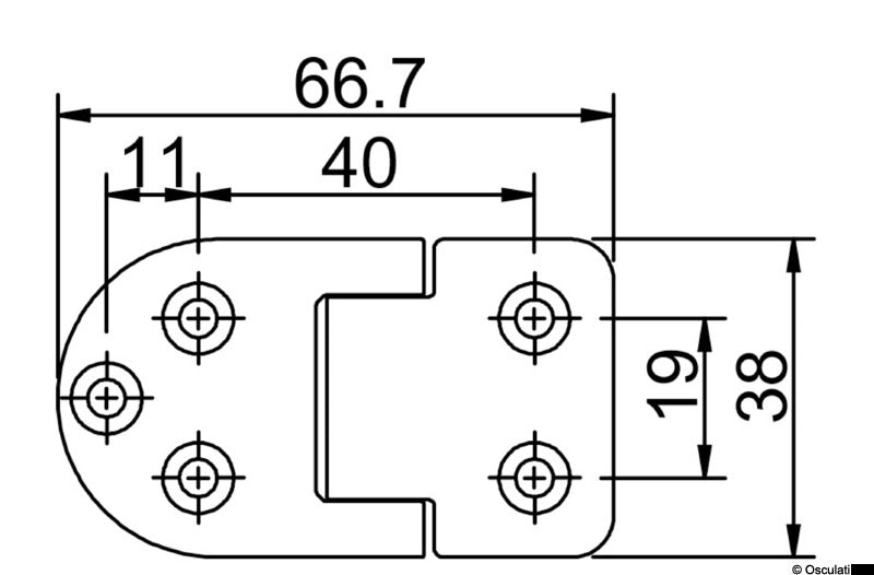 Osculati Selbsttragendes Scharnier 67x38 mm hervorstehender Knoten 38.832.05