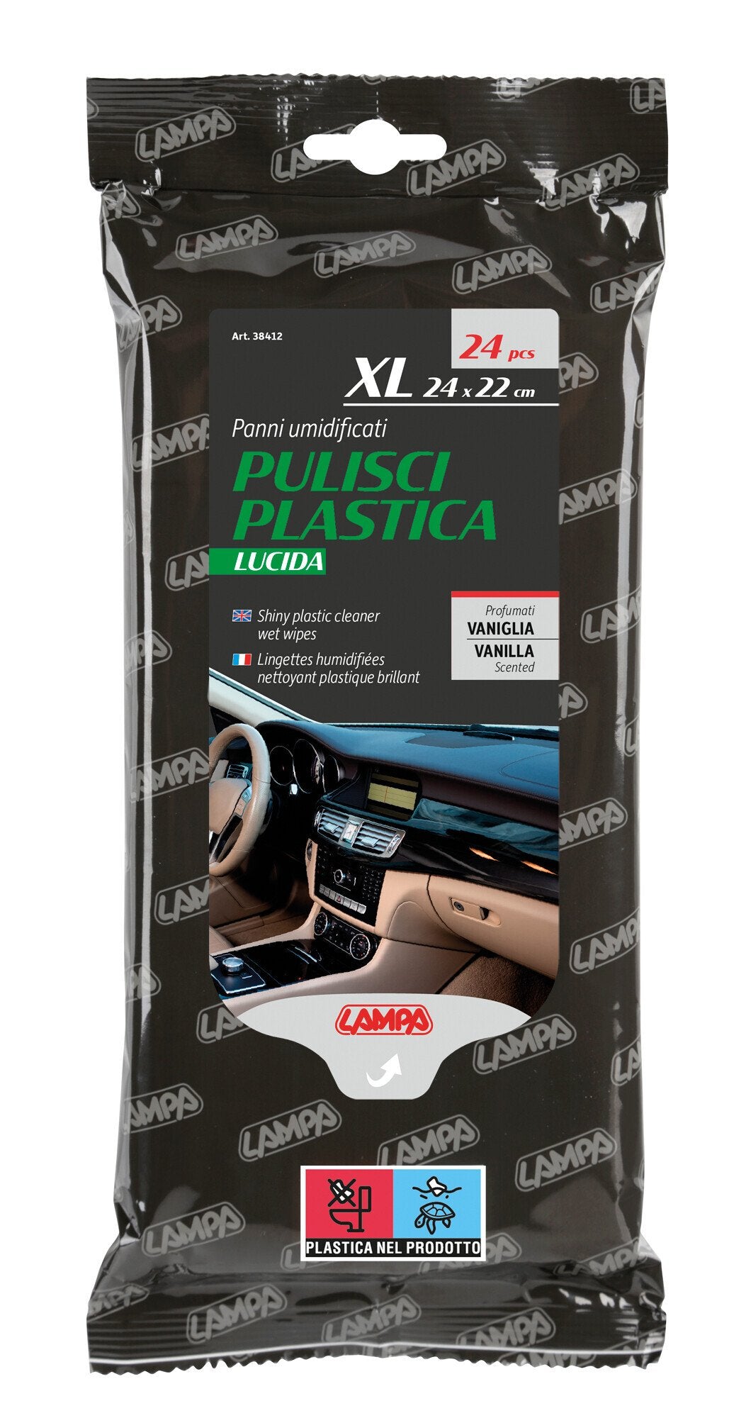 Lampa Panni umidificati pulisci plastica lucida - 24 pz - 24x22 cm 38412