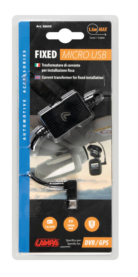 Fixed, trasformatore di corrente per installazione fissa, 12/24V > Micro USB 38659
