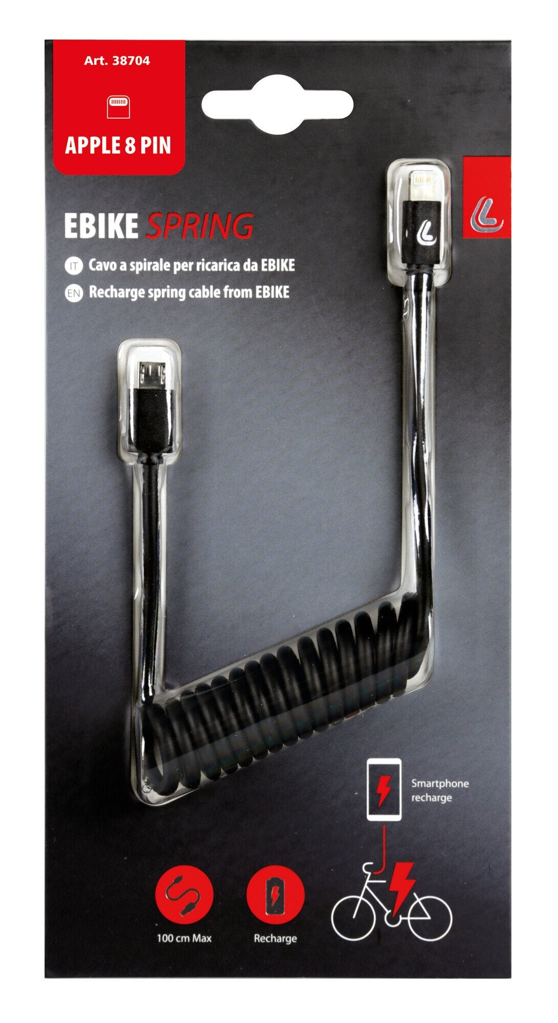Lampa Cavo a spirale per Ebike, Micro Usb > Apple 8 Pin 38704