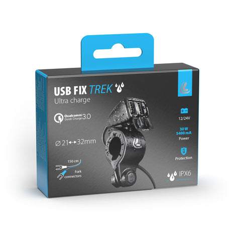 Usb-Fix Trek doppio caricatore USB fissaggio manubrio Fast Charge 5400 mA 12/24V 38828