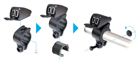 Usb-Fix Trek doppio caricatore USB fissaggio manubrio Fast Charge 5400 mA 12/24V 38828
