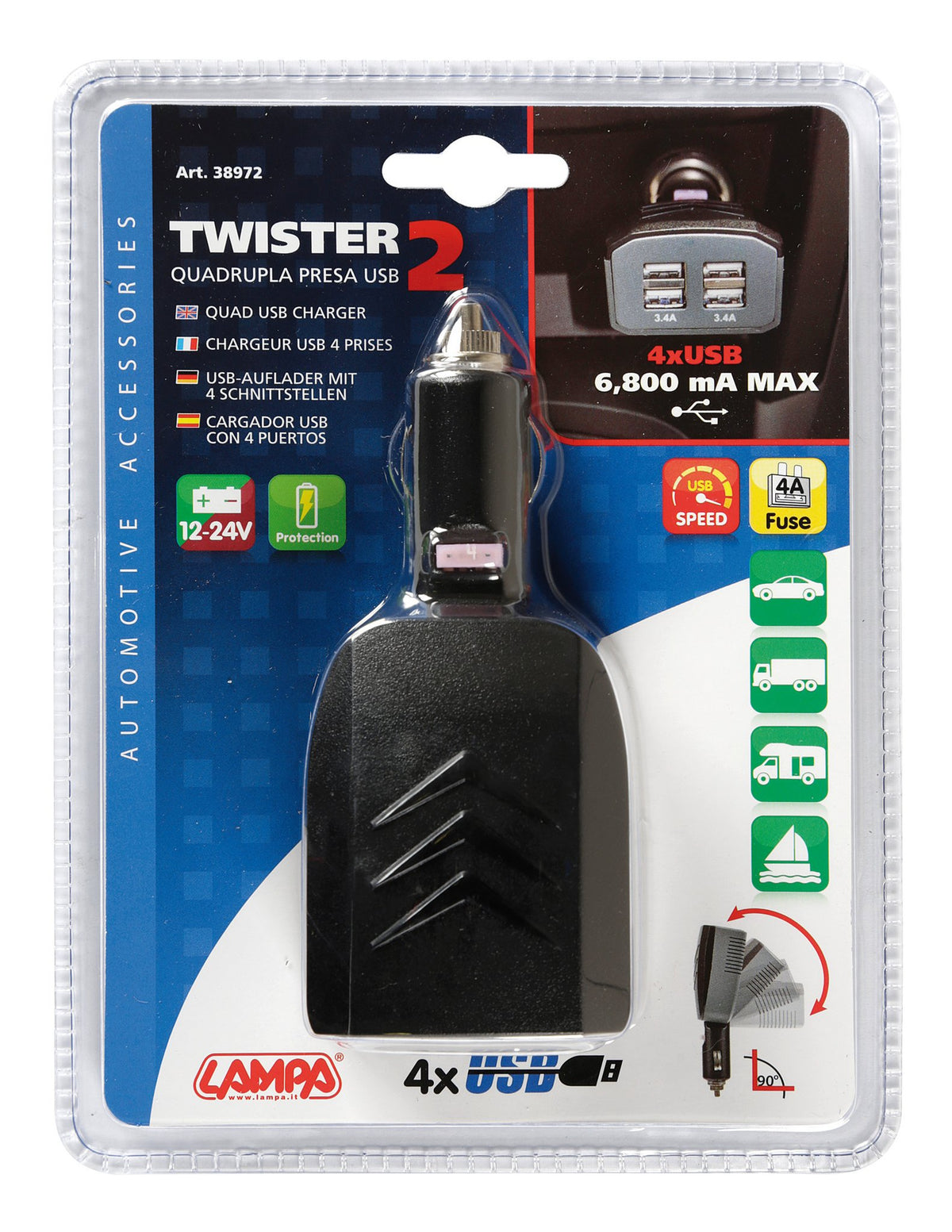 Lampa Caricabatteria 4 porte Usb - 6800 mA - 12/24V 38972