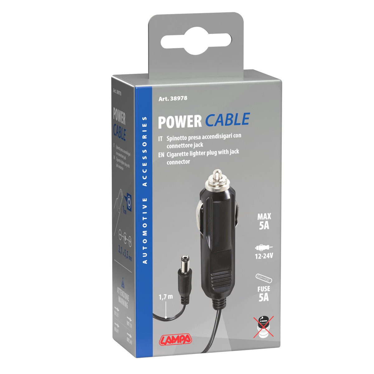 Lampa Spinotto per presa accendisigari con connettore jack, 12/24V 38978