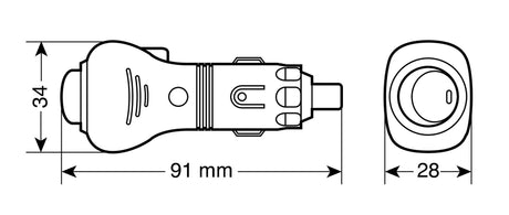 Lampa Spinotto per presa accendisigari con ingresso cavo laterale, 12/24V 39003