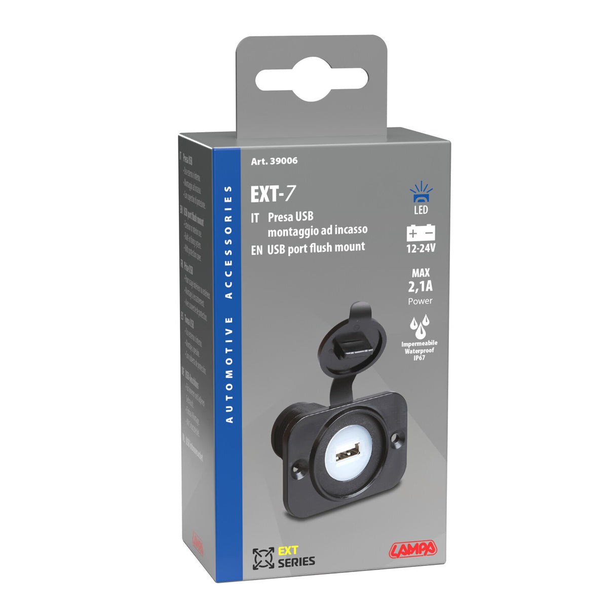 Lampa Ext-7, presa Usb, montaggio ad incasso, 12/24V 39006