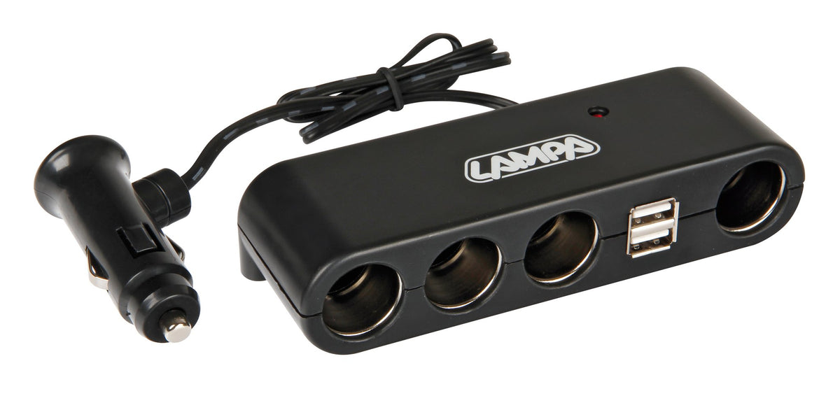 Lampa Multi-Socket 4+2, presa corrente quadrupla con USB - 12/24V 39024