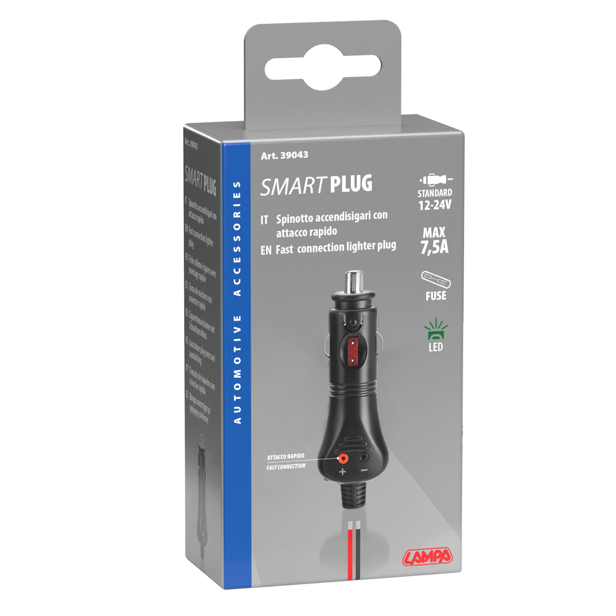 Lampa Spinotto per presa accendisigari con attacco rapido, 12/24V 39043