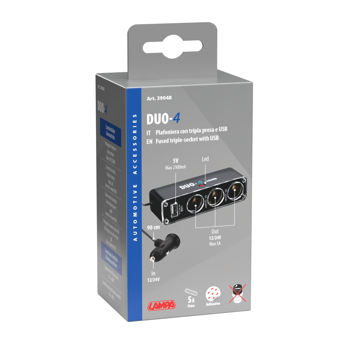 Lampa Dual-Power, presa corrente tripla con USB, 12/24V 39048