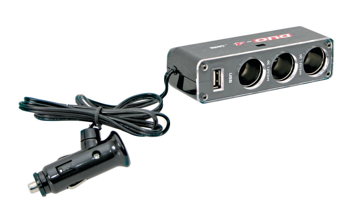 Lampa Dual-Power, presa corrente tripla con USB, 12/24V 39048