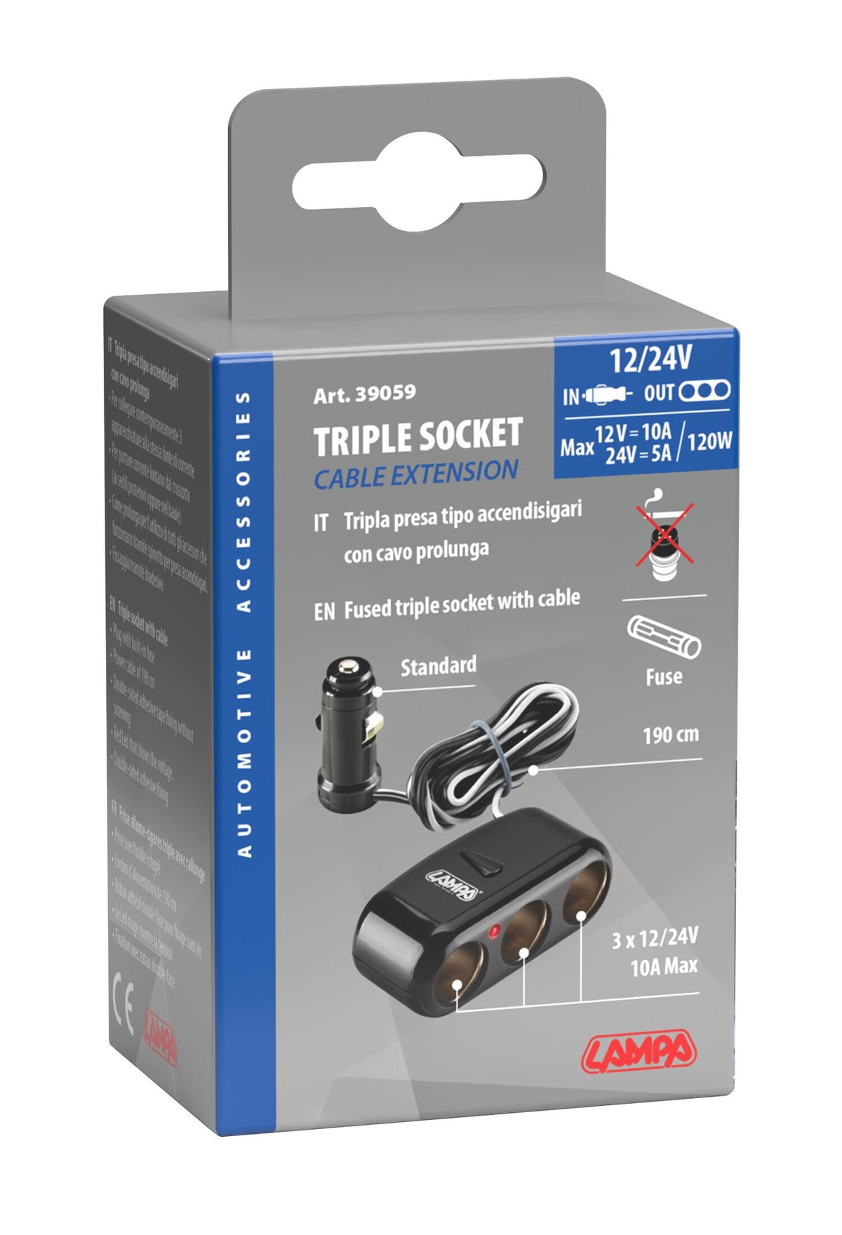 Lampa Presa corrente tripla con prolunga 12/24V 9059 39059