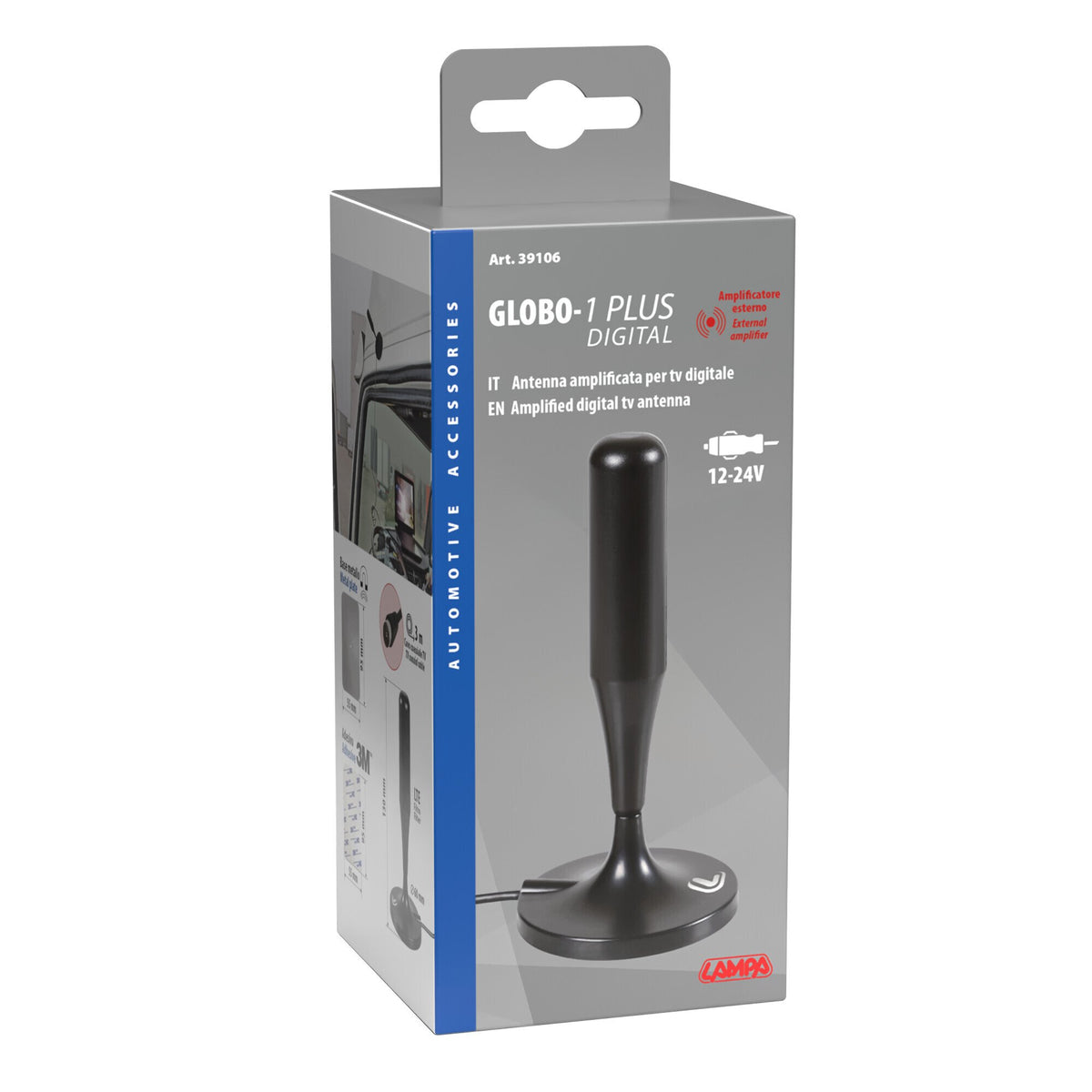 Antenna TV digitale amplificata 12/24V per camion, base magnetica  Lampa Globo-1 Plus 39106