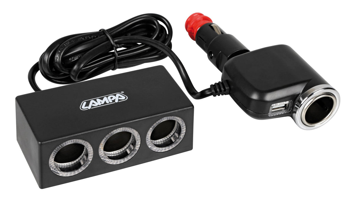 Lampa Duo 4+1, presa accendisigari multipla con USB, 12/24V 39131