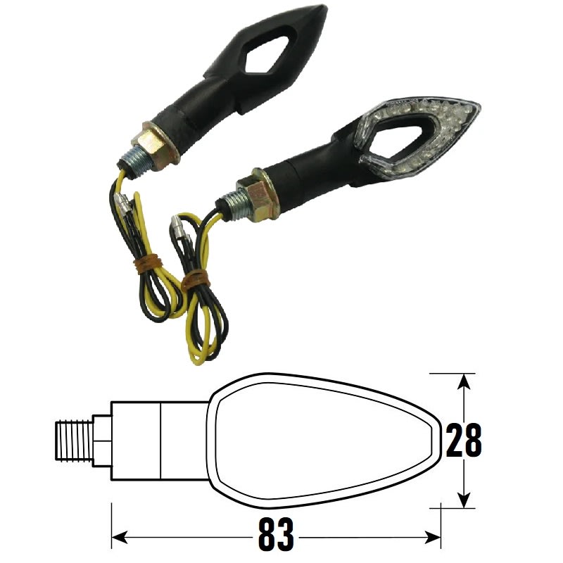 Coppia Frecce moto universali nere omologate a Led modello SPEAR