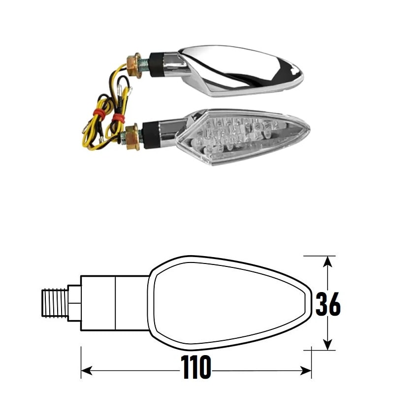 BCR Coppia frecce moto universali cromati omologate a Led modello SPEAR