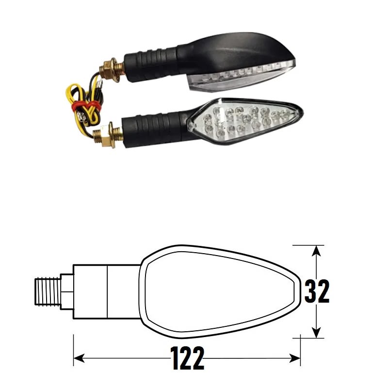 BCR Pair of universal black motorcycle LED indicators, approved, BOLT model