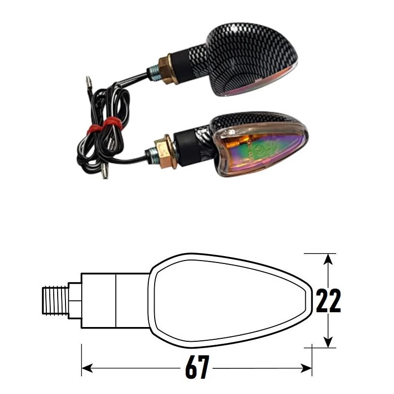 BCR Coppia frecce moto universali look carbonio modello ARROW lente iridescente