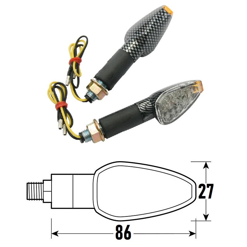 BCR Coppia frecce moto universali look carbonio omologate a Led GOCCIA 2030