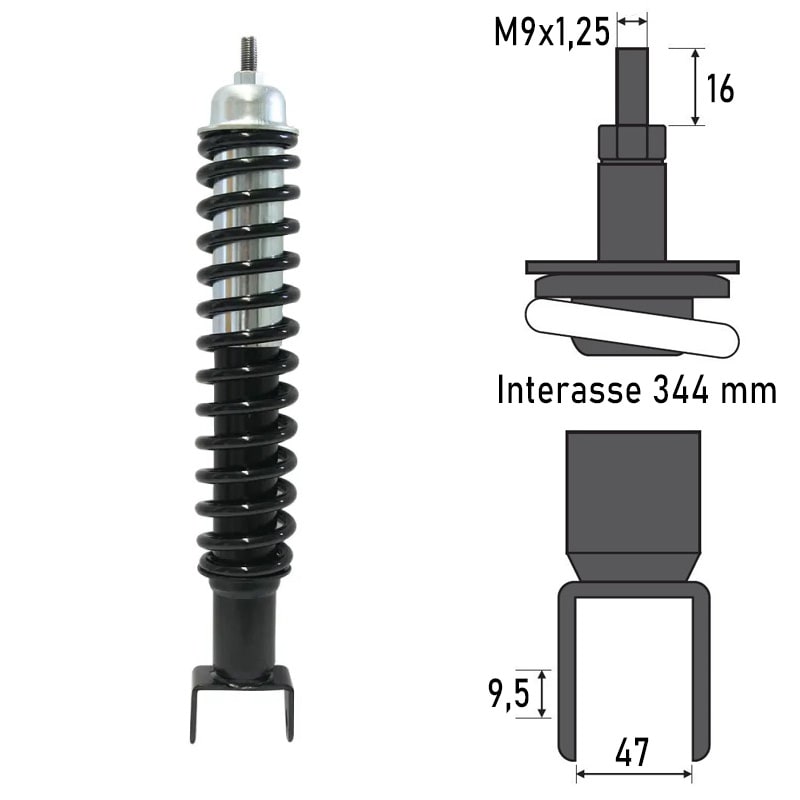 BCR Ammortizzatore posteriore compatibile Piaggio Vespa 50/125 cc molla nera