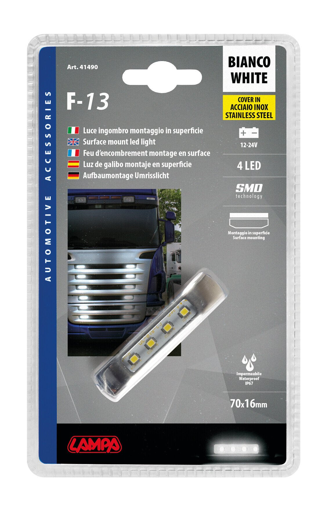 Lampa Luce Decorativa 4 LED 12/24V Bianco Cover Inox
