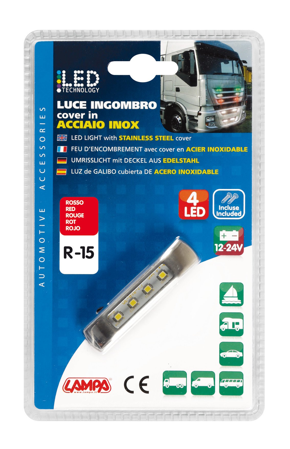 Lampa Luce ingombro a 4 Led, 12/24V - Rosso 1491 41491