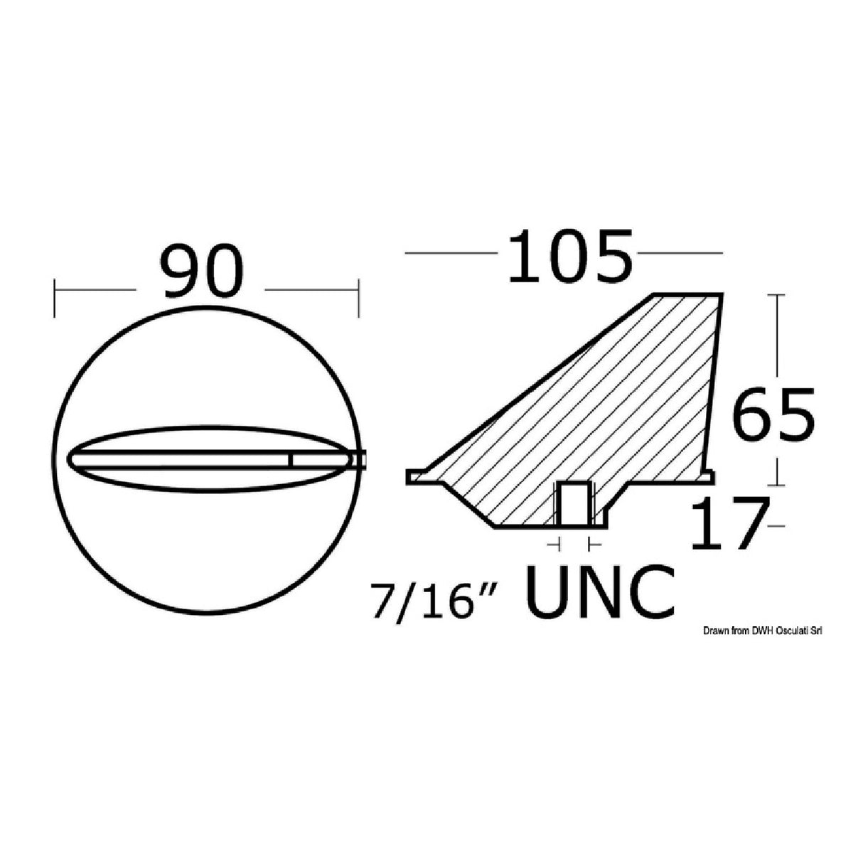 Ánodo de aleta corta/larga Osculati Ánodo de MERCURIO 40-225 HP 43.420.00