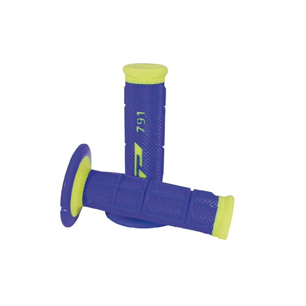 Puños de motocross Progrip 791 de doble densidad en amarillo fluorescente y azul